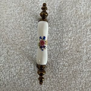 White Porcelain Floral Design Cabinet Drawer Pull Handles
